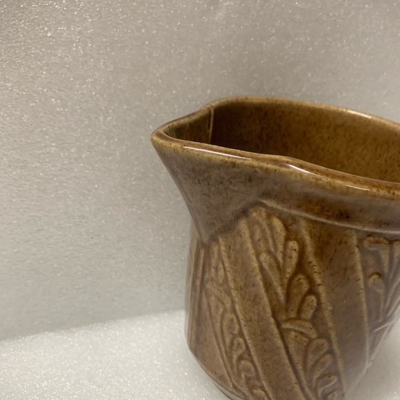 Vintage Brown Embossed Glazed USA Ceramic Cream Pitcher with Handle - Picture 4 of 6